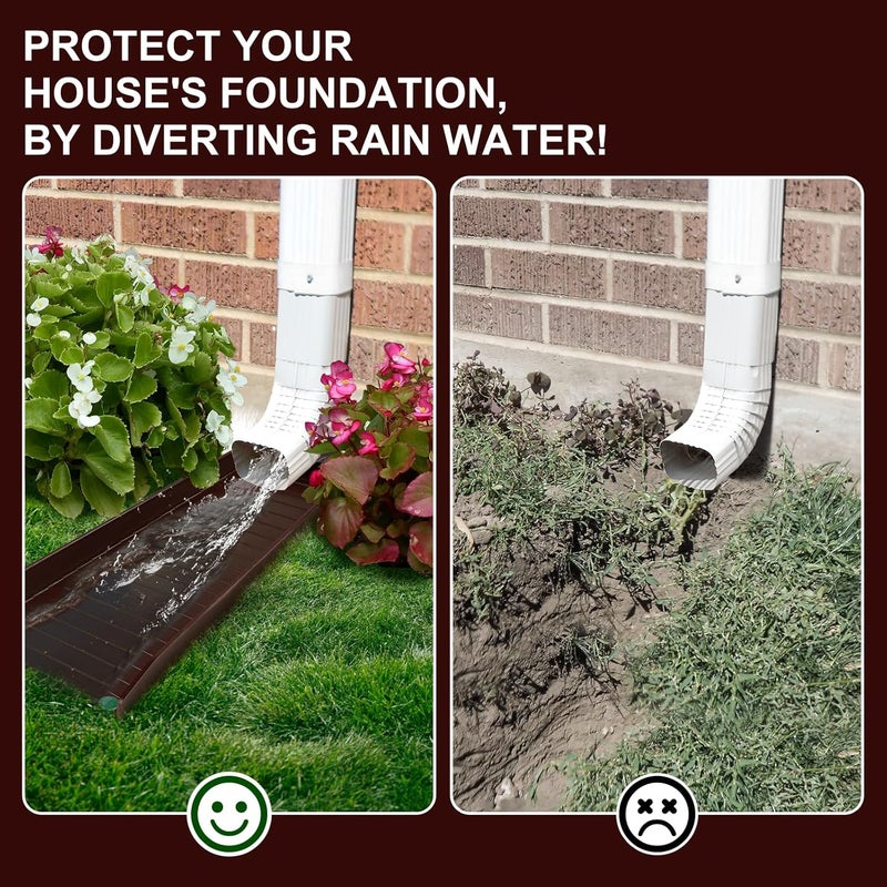 Creative.C 4 Pack Gutter Downspout Extensions,Rain Gutter Downspout Splash Block,Downspout Diverter,Down Spout Drain Extension,Gutter Splash Prevention Device for Cement Floor Lawn Ground (Brown) - Image 3